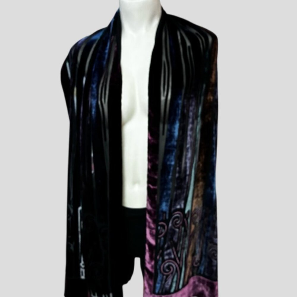 Holt Renfrew Burnt Velvet & Sheer Multicolored Long Rectangle Scarf - Picture 3 of 11